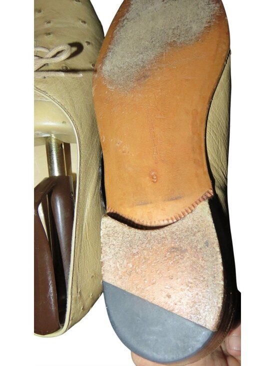 MORESCHI OF ITALY GENUINE OSTRICH SKIN BRASS BOOT TAN OXFORD LOAFERS DRESS SHOES main image 7